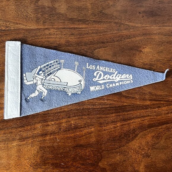 Vintage 1960s LA Los Angeles Dodgers World Champions Baseball Pennant 9" Blue - Picture 1 of 9
